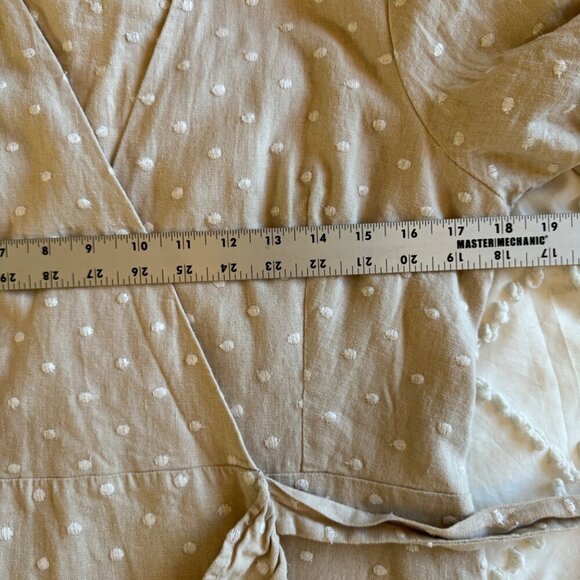 WAYF Womens L Ruffle Wrap Dress Polka Dot Linen Summer Classic Minimalist - Picture 10 of 14